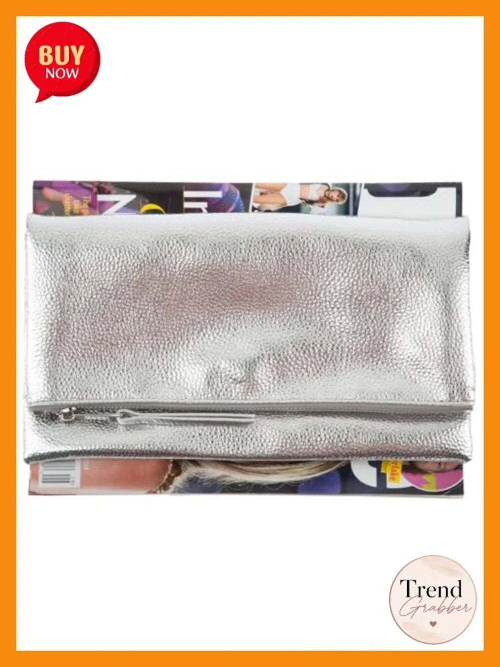 Faux Leather Zipper Foldover Clutch Purse with Tassel